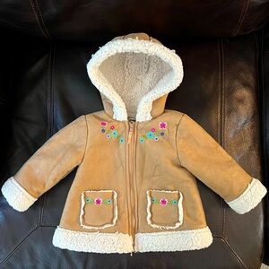 Little Me Faux Suede Embroidered Coat
